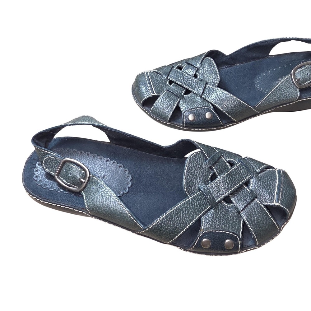 Baretraps Flighty Sandals Womens Size 8.5 Green Leather Slingback Comfort Shoes